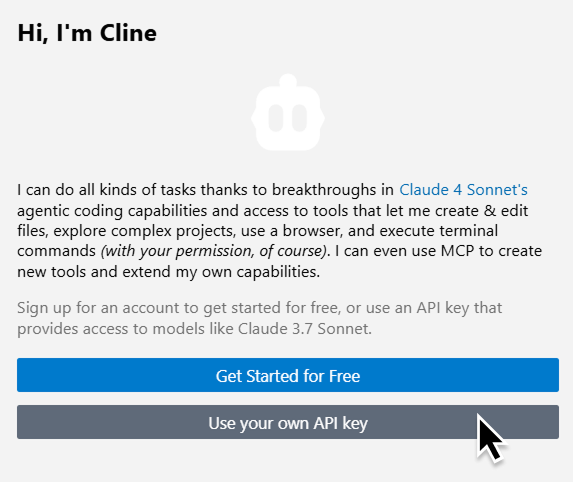 Cline VS Code initial screen