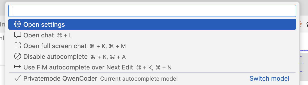 Continue model selector