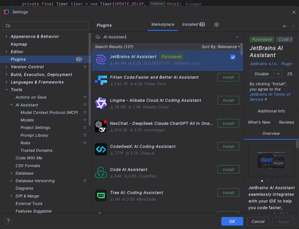 Install JetBrains AI Assistant plugin